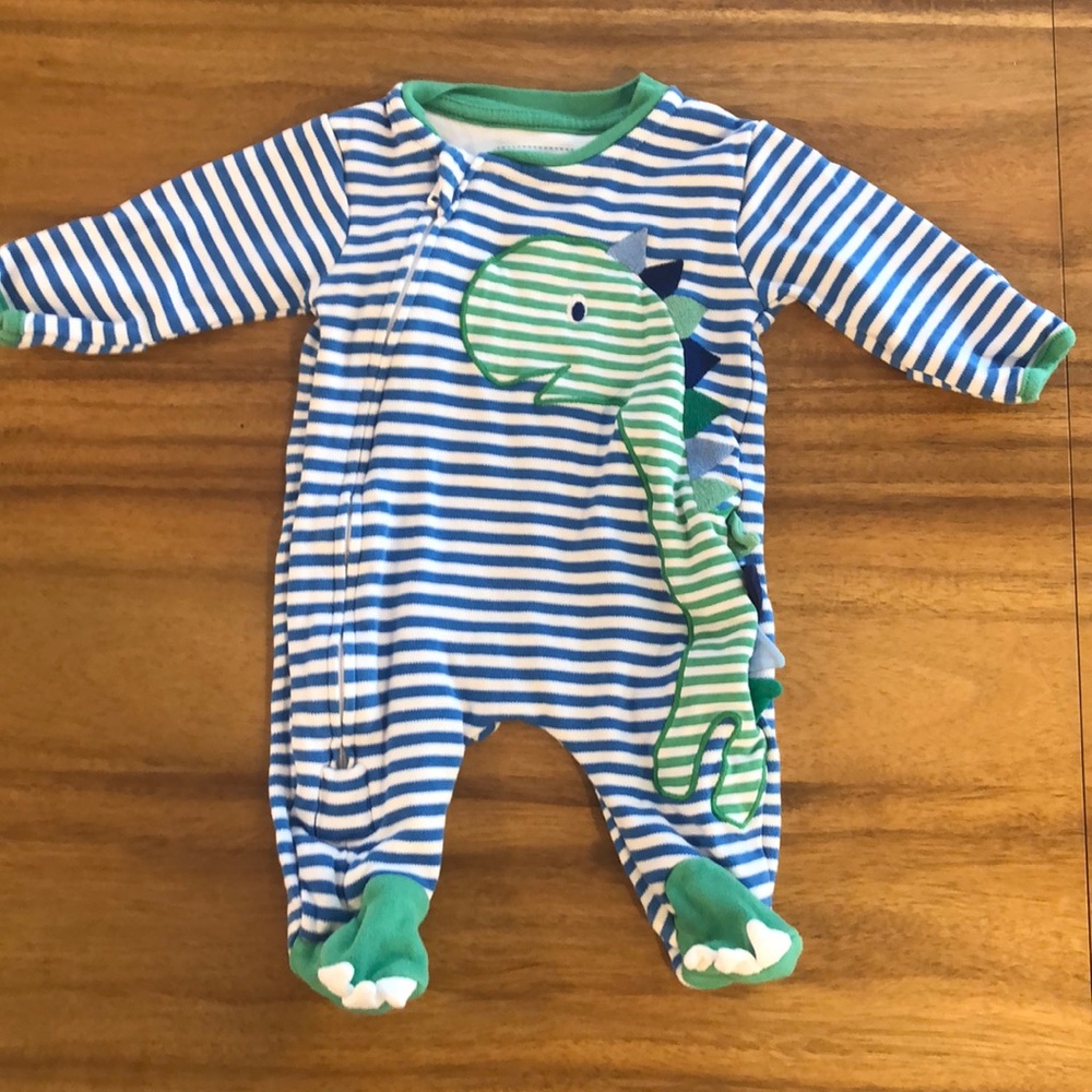 JoJo Maman Bebe Newborn Striped Dino Pajamas